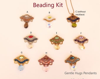 Beading Kit, Pendant with Swarovski Crystals Components and Japanese Seed Beads. Gentle Hugs. Crystal Pendant DIY Jewelry Making