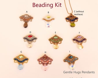 Beading Kit, Pendant with Austrian Crystals Components and Japanese Seed Beads. Gentle Hugs. Crystal Pendant Jewelry Making Kit