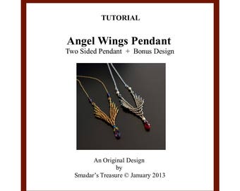 Beading Tutorial, Angel Wings, a Reversible Pendant. Beading Pattern with Seed Beads and Crystals. How to Bead Pattern by Smadar Grossman