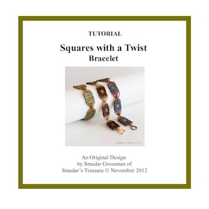 Beading Tutorial, Squares with a Twist Bracelet. Beading Pattern with Cube and Seed Beads. Beadweaving Instructions PDF File, Beadwork
