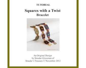 Beading Tutorial, Squares with a Twist Bracelet. Beading Pattern with Cube and Seed Beads. Beadweaving Instructions PDF File, Beadwork