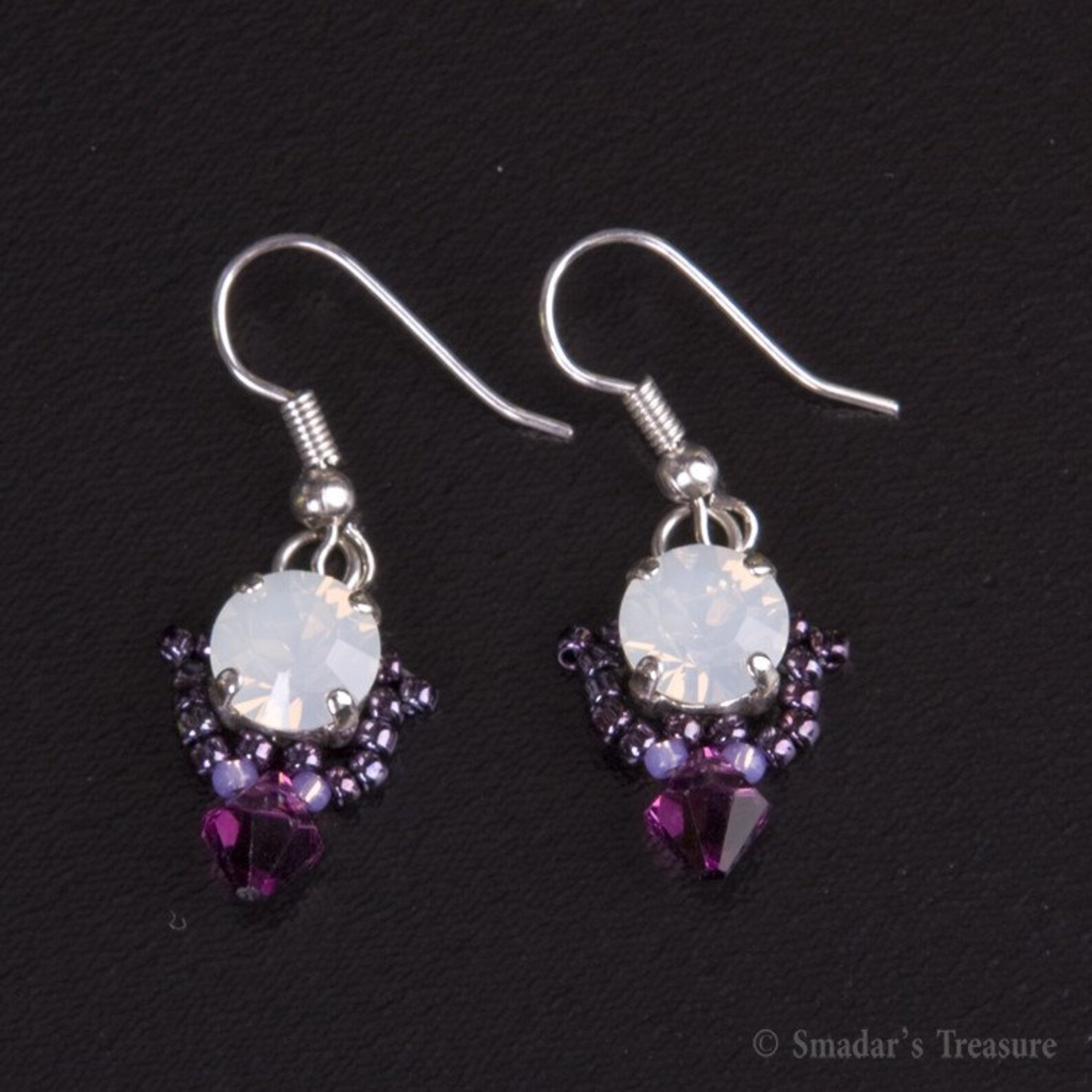Sterling Silver Beaded Earrings With Swarovski Crystals in White Opal