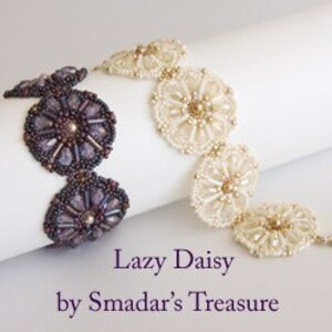 Beading Tutorial, Lazy Daisy Beaded Bracelet Pendant Earrings, Pattern with Tear Drop and Bugle Beads. Beadweaving Beadwork Instructions image 2