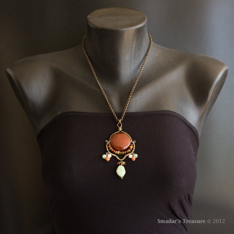Bronze Chain Necklace Wire Wrapped Pendant with Carnelian and Etsy
