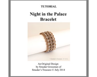 Beading Tutorial, Night in the Palace Bracelet. Beading Pattern Beadweaving Instructions with Seed Beads, Pearls and Crystals. Beadwork PDF