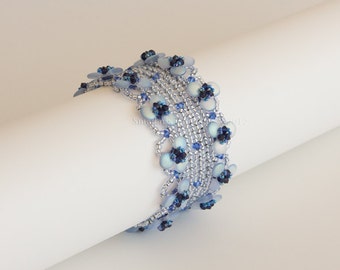 Light Sapphire Blue Bracelet with Sapphire and Cobalt Swarovski Crystals Floral Embellishment and Beaded Clasps. Winter Wedding Bracelet S61