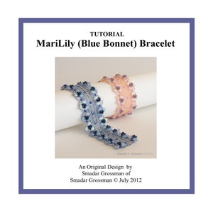 May include: Two beaded bracelets, one in blue and one in pink, with a flower design. The bracelets are on a white surface. The text "Smadar's Treasure © 2012" is visible in the image. The text "An Original Design by Smadar Grossman of Smadar Grossman © July 2012" is also visible in the image.