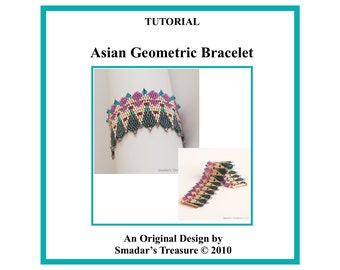 Beading Tutorial Pattern, Asian Geometric Peyote Bracelet, Pattern with Delica Cylinder Beads and Crystals. PDF File Beadweaving Beadwork