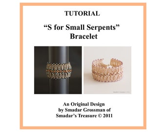 Beading Tutorial, S for Small Serpents Cuff Bracelet. Beading Pattern. Beadweaving Instructions with Seed Beads, Beadwork, Bracelet Pattern