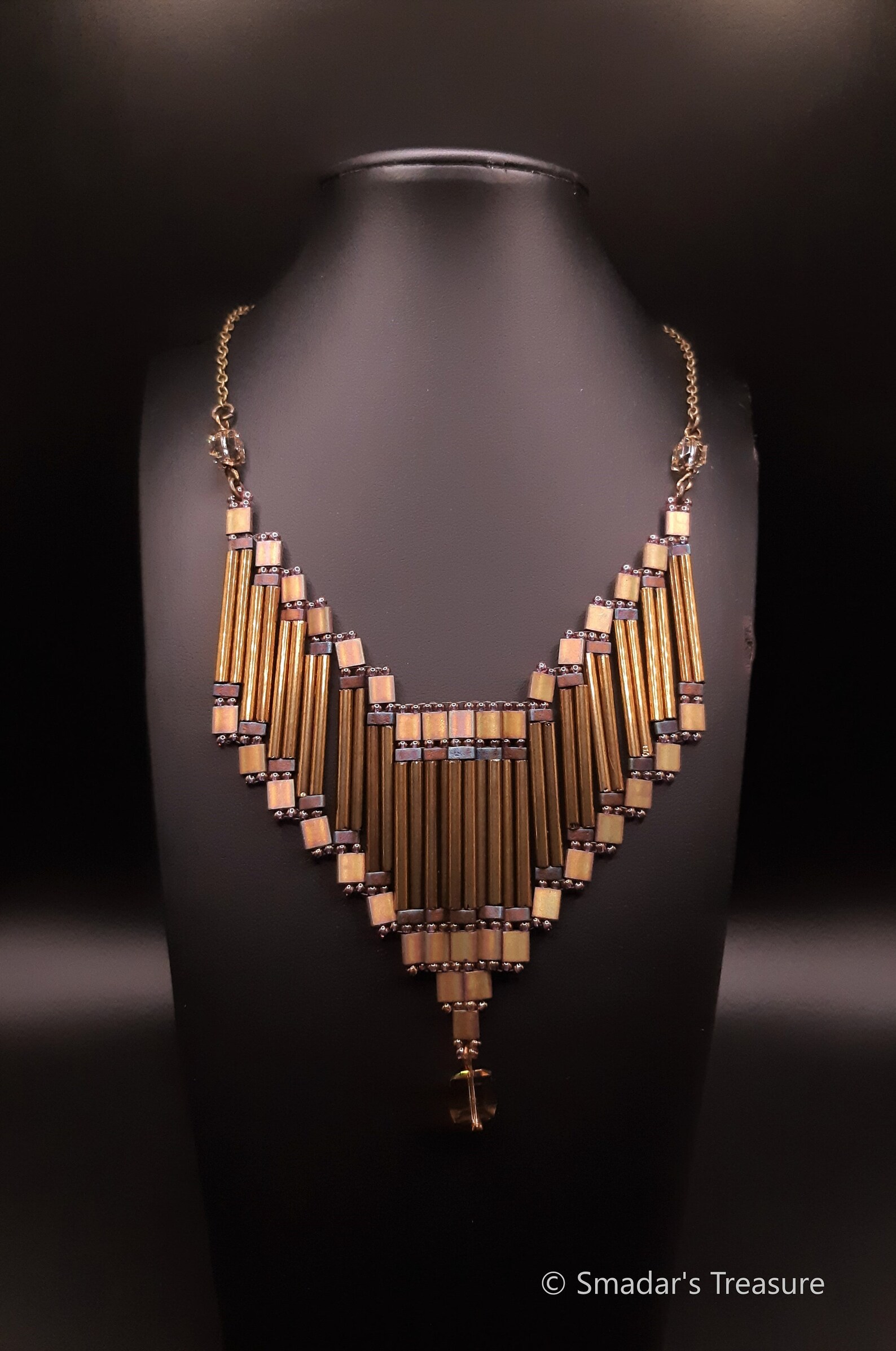 Bronze V Shaped Pendant Necklace With Swarovski Crystals Cube Etsy