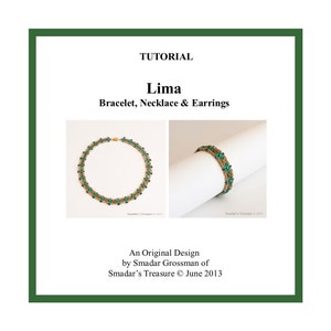 Beading Tutorial, Lima Necklace and Bracelet Set. Beading Pattern with Tila Superduo and Crystal Beads. Instant Download Jewelry Pattern PDF
