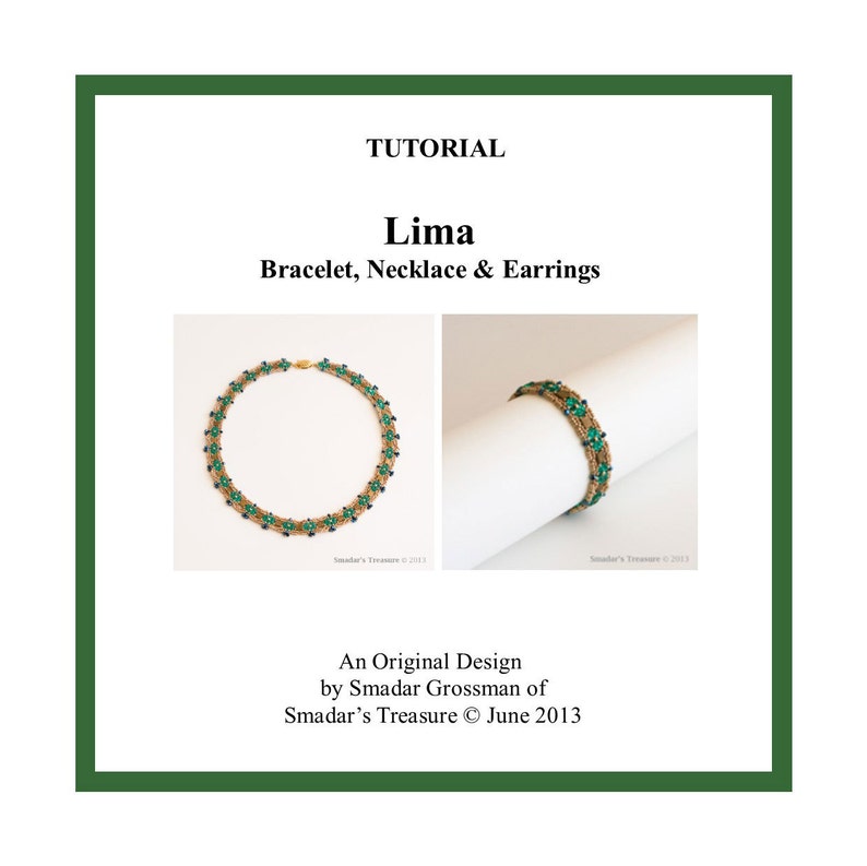 Beading Tutorial, Lima Necklace and Bracelet Set. Beading Pattern with Tila Superduo and Crystal Beads. Instant Download Jewelry Pattern PDF image 1