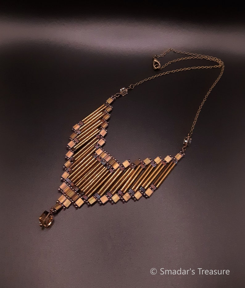 Bronze V Shaped Pendant Necklace With Swarovski Crystals Cube Etsy