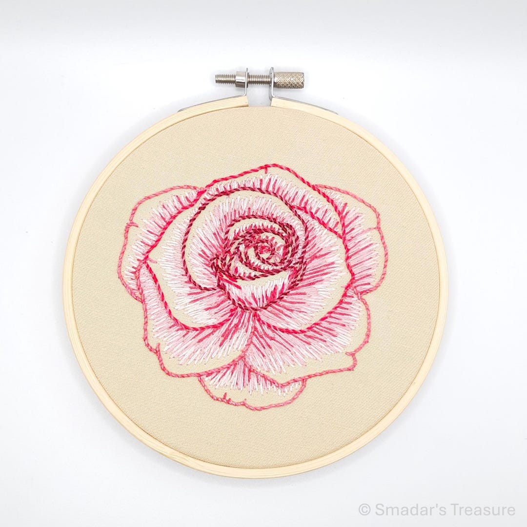 Rose Flower Embroidery Hoop Art: Pink Floral Wall Hanging - Etsy