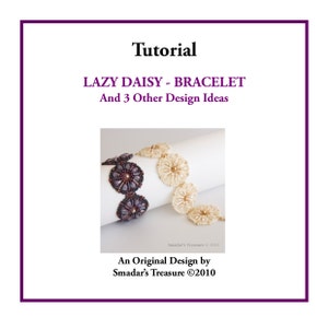 Beading Tutorial, Lazy Daisy Beaded Bracelet Pendant Earrings, Pattern with Tear Drop and Bugle Beads. Beadweaving Beadwork Instructions image 1