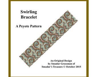 Peyote Beading Pattern, 3 Drop Odd Count Peyote Stitch, Bracelet Pattern  / Swirling Bracelet / Off Loom Pattern. Instant Download PDF