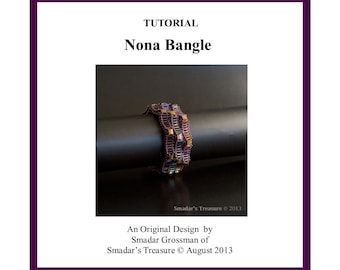 Tutorial de abalorios para brazalete Nona, un brazalete reversible con cuentas de tila y corneta. Patrón de abalorios en archivo PDF para brazalete 2 en 1 para descarga instantánea