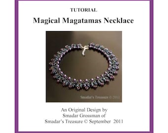 Beading Tutorial, Magical Magatamas Necklace. Beading Pattern with Miyuki Long Magatama and Crystal Beads. Beadweaving Instructions PDF File