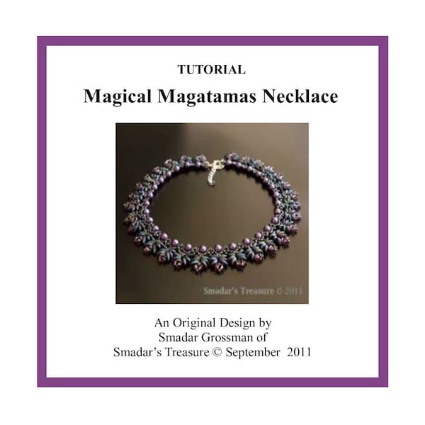 Beading Tutorial, Magical Magatamas Necklace. Beading Pattern with Miyuki Long Magatama and Crystal Beads. Beadweaving Instructions PDF File