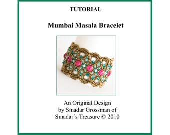 Beading Tutorial Pattern, Mumbai Masala Bracelet. Bead Weaving with Seed and Crystal Beads. Pattern by Smadar Grossman. Instant Download.