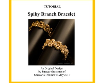 Tutoriel de perlage, Bracelet Spiky Branch, Motif avec Miyuki Long Magatama et Perles de Cristal. Instructions de tissage de perles de bracelet, perlage