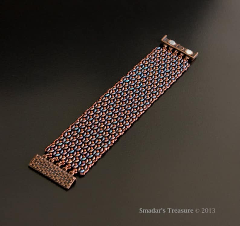 Tutoriel pour perles, bracelet Superduo dramatique. Motif de tissage de perles avec superduo ou perles jumelles. Modèle de fabrication de bijoux par Smadar Grossman image 5