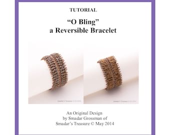 Beading Tutorial, Fringe O Bling - Reversible Bracelet. Beading Pattern with O beads and Crystals. Beadweaving Pattern by Smadar Grossman