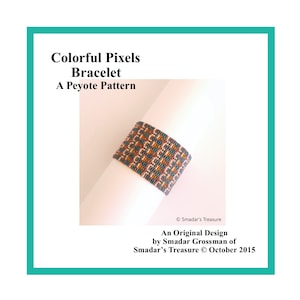 Peyote Bracelet Beading Pattern, 3 Drop Odd Count Peyote Stitch / Colorful Pixels / Off Loom Geometric Bracelet Pattern. Instant Download