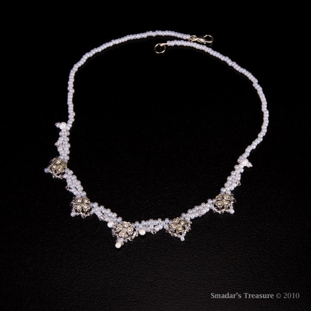 Bridal Necklace in White With Silver Set Flowers, Swarovski Crystals ...