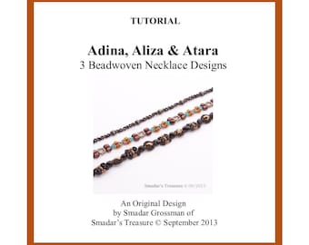 Beading Tutorial, 3 Necklace Designs - Adina, Aliza, Atara. Beadweaving Pattern with SuperDuo and Seed Beads. Beaded Chain Pattern PDF File