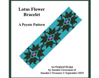 Peyote Bracelet Beading Pattern, 3 Drop Odd Count Peyote Stitch / Lotus Flower / Off Loom Bracelet Beadweaving Pattern. Instant Download PDF