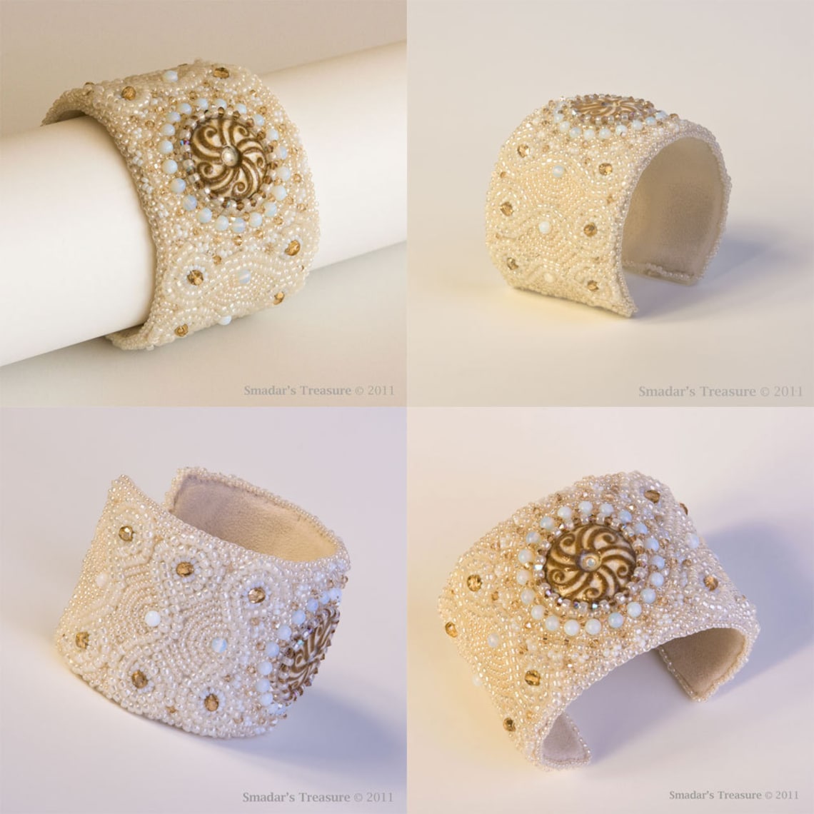 Cuff Bracelet With Swarovski Crystals and Rosette Cabochon in Etsy