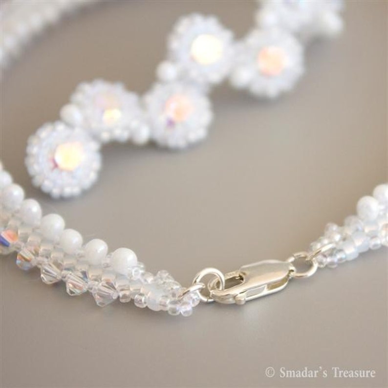 Bridal or Evening White Necklace with Swarovski Crystal Beads and Beaded Stones Pendant. Sparkling Wedding Necklace S263 image 4