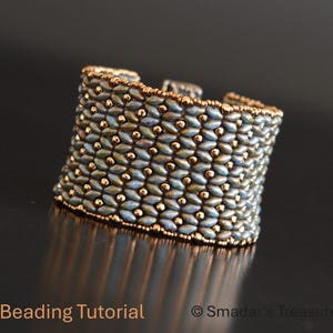 Dramatic Superduo Bracelet Beading Tutorial Beadweaving Pattern with Superduo or Twin Beads. Jewelry Making Pattern by Smadar Grossman