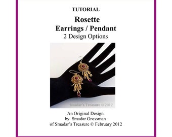 Beading Tutorial, Rosette Pendant or Earrings, 2 Variations. Pattern with Seed Beads and Crystals. Jewelry Making Pattern, Beadweaving PDF