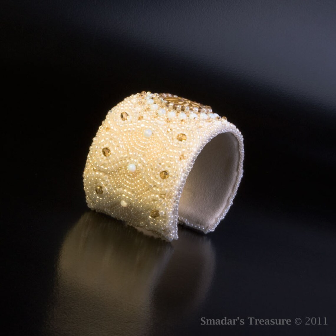 Cuff Bracelet With Swarovski Crystals and Rosette Cabochon in Etsy