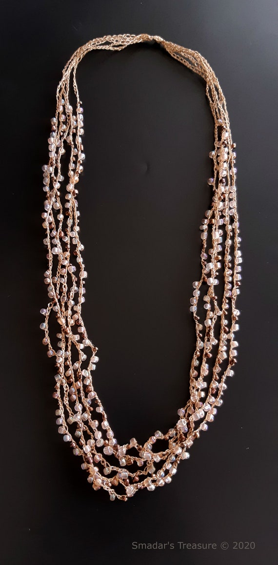 Collana Lunga Express Tribale Con Perline Oro, Marrone E Grigio, V201
