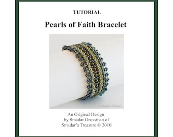 Beading Tutorial, Pearls of Faith Bracelet. Beading Pattern with Pearls and Rondell or Pearl Beads. Beading Schema, Beadweaving, Beadwork