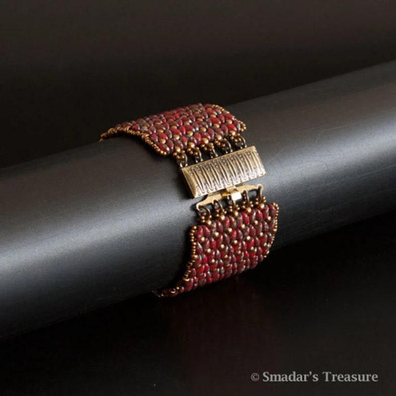 Tutoriel pour perles, bracelet Superduo dramatique. Motif de tissage de perles avec superduo ou perles jumelles. Modèle de fabrication de bijoux par Smadar Grossman image 3