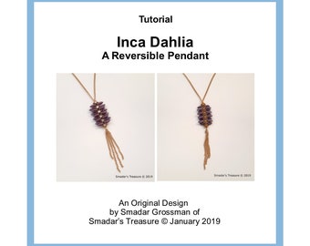 Beading Tutorial,  Inca Dahlia Reversible Pendant Necklace Pattern with Twisted Daggers, Crescent, Crystal Rose Montees and Seed Beads. PDF