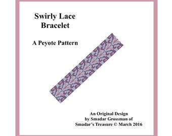 Peyote Bracelet Beading Pattern, 3 Drop, Odd Count Peyote Stitch / Swirly Lace Bracelet / Off Loom Beadwork Beadweaving Bracelet Pattern