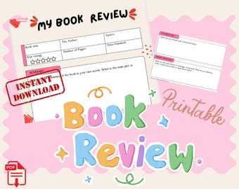 Book Review Digital Download | Printable Reading Journal | Bookish Review Template | Instant Download