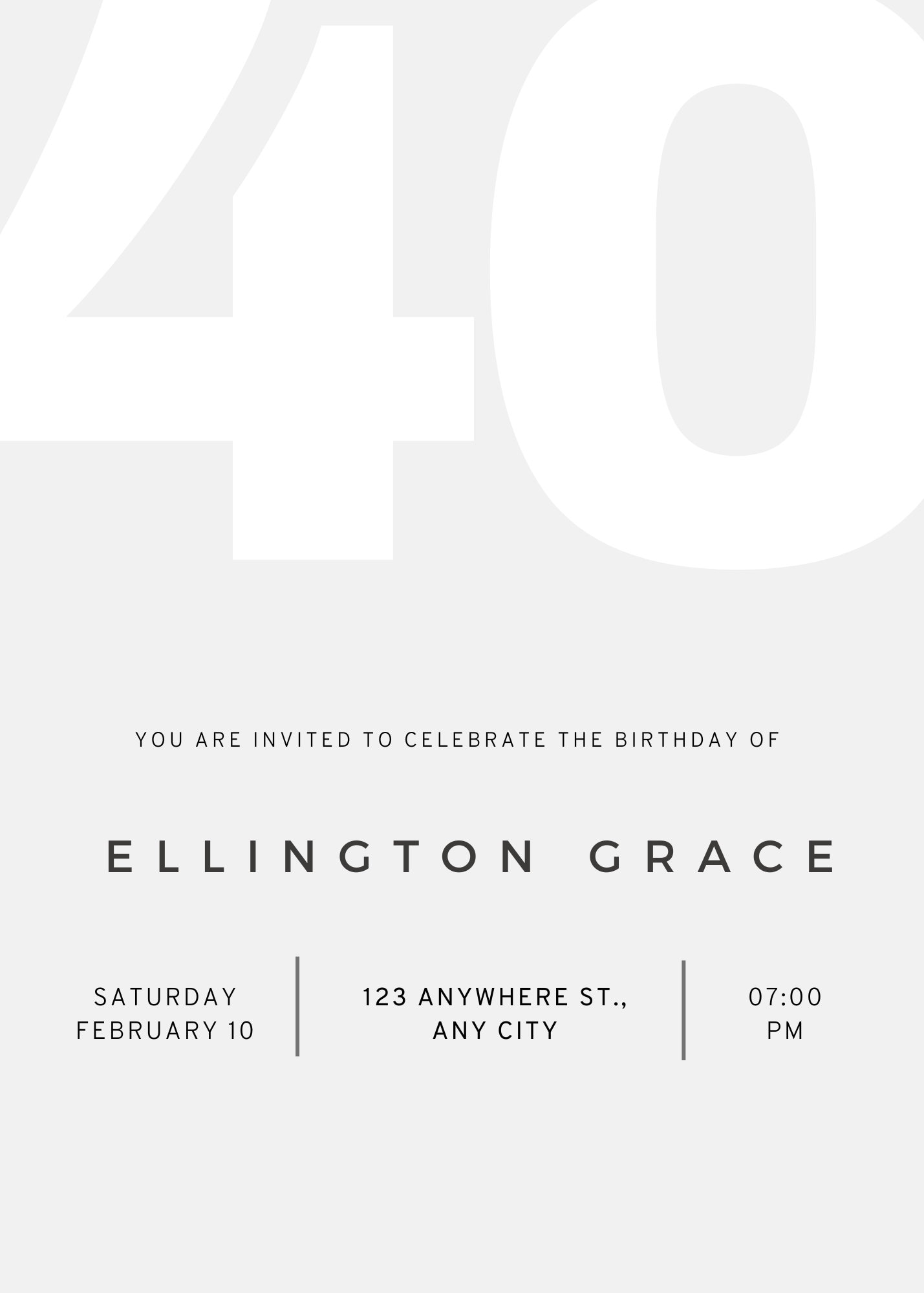 Simplistic 40th Birthday Invitation, Instant Download, Canva Template ...