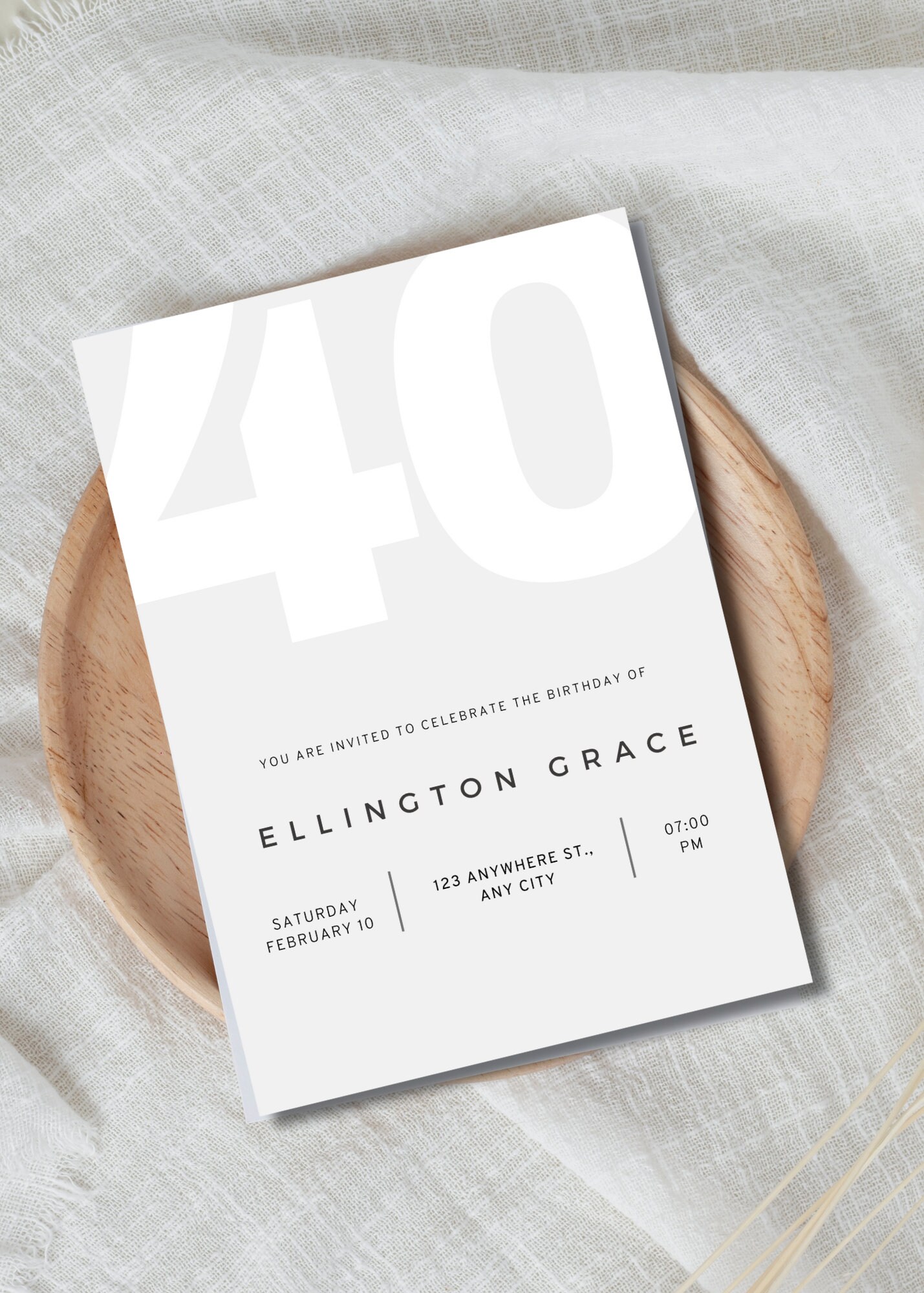 Simplistic 40th Birthday Invitation, Instant Download, Canva Template ...