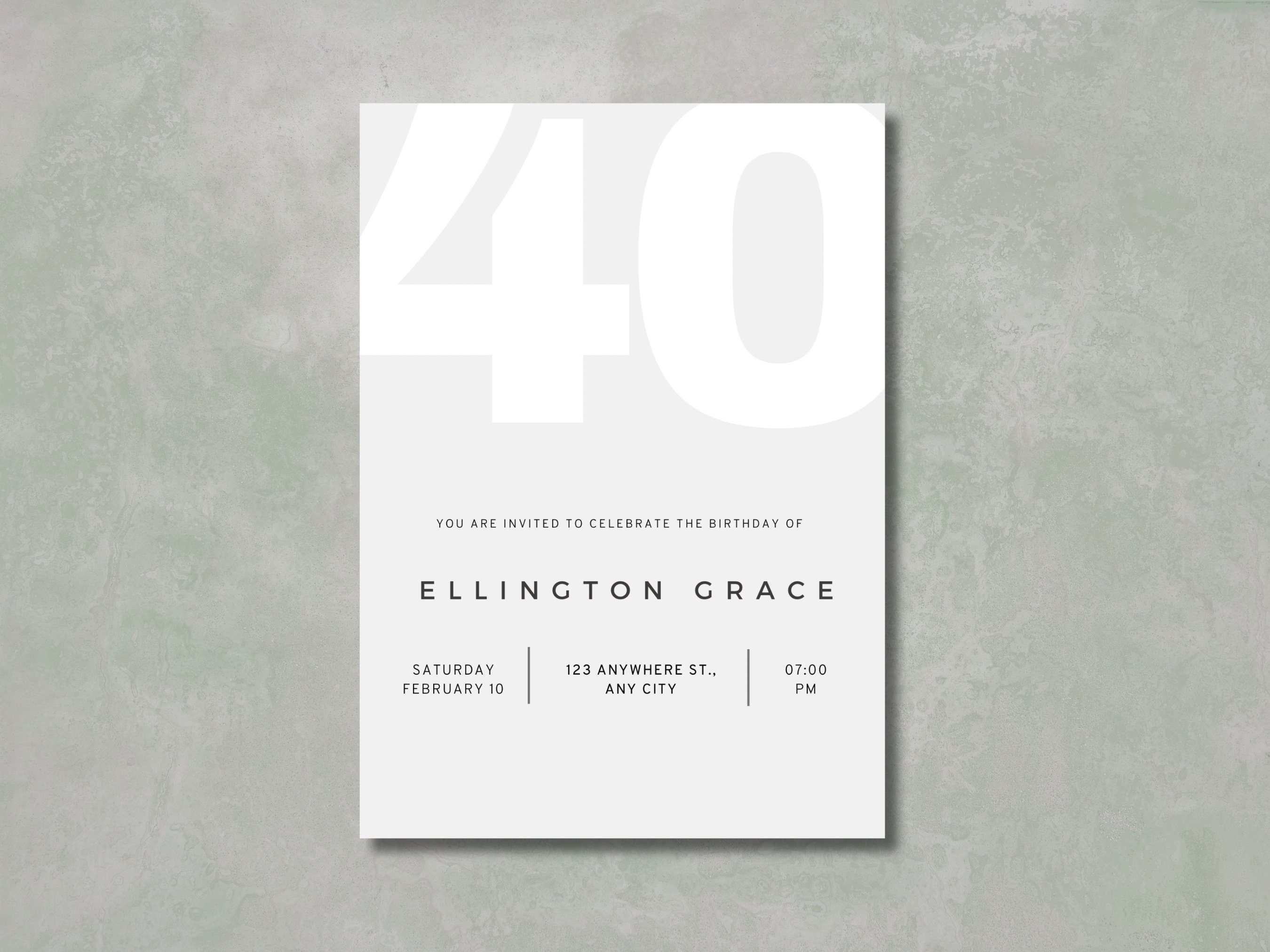 Simplistic 40th Birthday Invitation, Instant Download, Canva Template ...