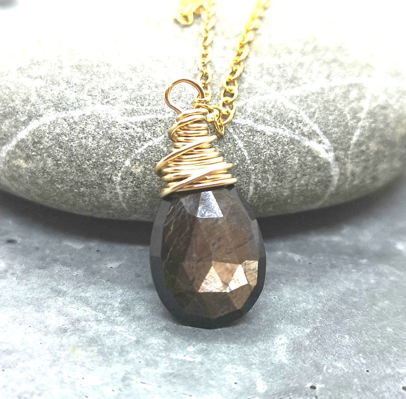 Brown Sapphire Necklace Gold Filled Semi Precious Briolette Pendant Gemstone Jewelry September Birthstone Necklace Handmade Gifts For Her