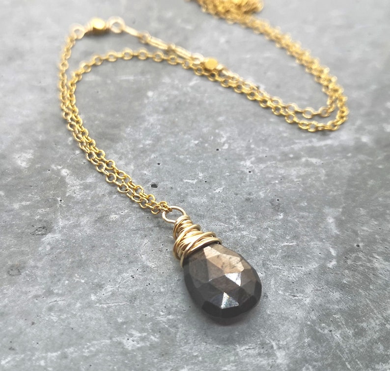 Brown Sapphire Necklace Gold Filled Semi Precious Briolette Pendant Gemstone Jewelry September Birthstone Necklace Handmade Gifts For Her