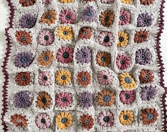 Coperta per neonati con fiori colorati all'uncinetto - Coperta quadrata Boho fatta a mano per la nonna, regalo per la cameretta dei bambini