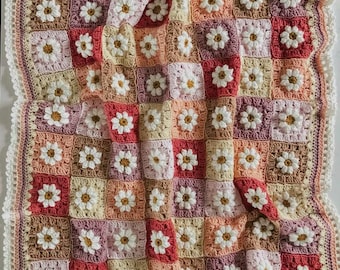Colorful Crochet Flower Baby Blanket – Handmade Boho Granny Square Throw for Nursery Gift