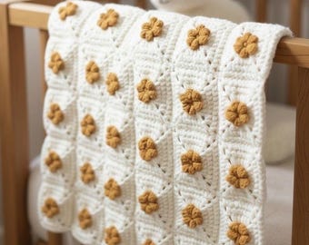 Coperta per neonati a forma di margherita fatta a mano all'uncinetto - Coperta per la cameretta dei bambini Grandma Square